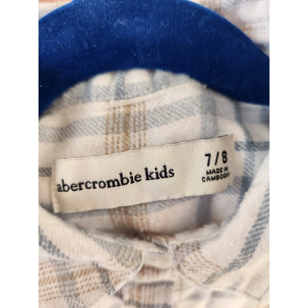 Abercrombie Kids Plaid Collared Button-Up Shirt 7/8 Long Sleeve Beige Blue